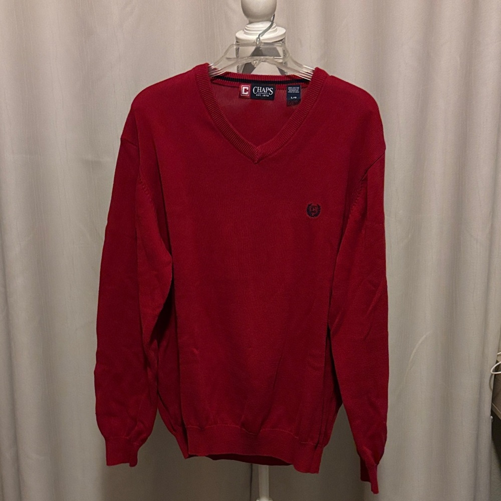 Chaps Men's V-Neck Sweater in Bold Red